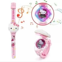 Đèn led + nhạc Mèo Kitty cho bé gái có đèn led màu cầu vồng phát sáng âm thanh vui nhộn đồng hồ điện tử cho trẻ em hình mèo Kitty nắp lật