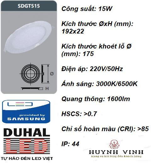 Đèn led Panel 15W Duhal SDGT515