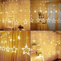 Đèn Led Rèm Nháy Ngôi Sao Trang Trí Noel (Kiểu Mới) 2,5m đèn 138 led 12 ngồi sao 6 lớn 6 nhỏ [Lỗi 1 đổi 1]