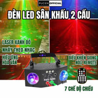 Đèn LED sân khấu 2 cầu đèn laser mini cảm biến âm thanh remote điều khiển karaoke gia đình quán bar tiệc sinh nhật PUCEN