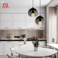 Đèn LED thủy tinh chao 3 màu bóng led tròn, Đèn kính Bắc Âu thả bóng tròn decor phòng học,bếp,bàn ăn