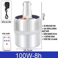 Đèn Led Tích Điện Có Điều Khiển Từ Xa 5 Chế Độ Sáng, Bóng Đèn Tích Điện ( Bóng Tròn)