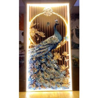 Đèn led tranh đính đá pha lê tráng gương cao cấp/tranh tranh treo tường,tranh chim công