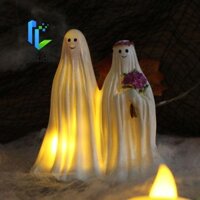 Đèn LED tượng ma quái, Đồ thủ công bằng nhựa thủ công Halloween Ma cô dâu Chú rể Bức tượng, Đèn ngủ ngộ nghĩnh Phát sáng Halloween Khuôn ma trắng Quà tặng tiệc ngày lễ