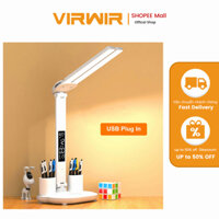 Đèn LED VIRWIR thiết kế để bàn có thể sạc lại bằng cổng USB tích hợp giá đỡ bút tiện dụng