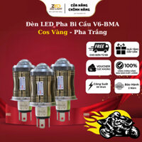 Đèn LED Xe Máy Siêu Sáng 50W Cos Vàng Pha Trắng Chân H4 Đèn Pha Bi Cầu Mini V6 BMA BH 24 Tháng