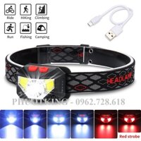 [ĐÈN LEO NÚI] Đèn pin đeo đầu siêu sáng HEADLAMP T6 dùng sạ, cảm biến bật tắt nhỏ gọn