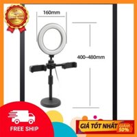 Đèn livestream 16cm để bàn Hỗ Trợ Chụp Ảnh Make Up Trang Điểm 3 Chế Độ Sáng-3 kẹp điện thoại 1 đèn kèm điều khiển