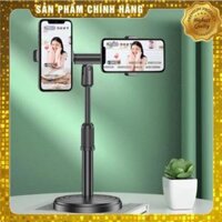 Đèn Livestream 3 in 1 Tích Hợp Giá Đỡ 2 Điện Thoại, Có 3 Chế Độ Sáng, Kẹp Điện Thoại Để Bàn Quay Video - Kẹp 2 Điện Thoại