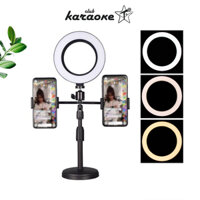 Đèn Livestream Để Bàn Club Kèm 2 Kẹp Điện Thoại - Gậy Selfie Hỗ trợ ánh sáng quay video cao 21cm