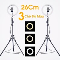 Đèn Livestream size 26 36 45 cm và chân đế 2m hỗ trợ chụp ảnh Make up trang điểm nhiều chế độ sáng, kèm kẹp điện thoại - Hàng chính hãng - Đèn 26CM