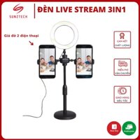 Đèn livestrem để bàn cao cấp 3in1 - 4in1, tích hợp giá đỡ kẹp 2 điện thoại, kiêm đèn led 3 màu quay video tiktok