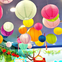 Đèn lồng giấy lụa trang trí ngoài trời decor quán cafe , trà chanh, quán ăn lễ hội - đủ màu đủ size lựa chọn - Trắng - 20cm