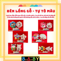 Đèn lồng Gỗ Hot mẫu mới 2024 - Tự tô màu - Kèm hộp 8 màu nước và 2 Bút lông