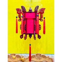 Đèn Lồng Gỗ Kéo Quân Hội An Chạm Rồng Vãi Lụa Size 55Cm. Dùng Trang Trí Quán, Nhà cửa, Nhà Hàng, Đền Chùa