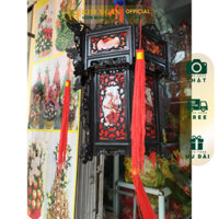 Đèn lồng nhựa giả gỗ lục giác 6 cạnh in hoa văn đèn lồng trang trí decor ngày lễ tết nhà mới (sỉ,lẻ) | KIM NGÂN