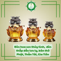 Đèn lưu ly hoa sen thủy tinh thắp ban thờ Phật, Thần Tài, Gia Tiên