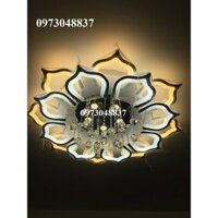 Đèn mâm LED ốp trần hình hoa sen pha lê lấp lánh 16 cánh - 3 Chế độ ánh sáng - Có điều khiển từ xa