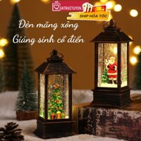 Đèn măng xông Giáng sinh cổ điển, Đèn Noel hiệu ứng tuyết rơi ánh sáng vàng lấp lánh 13cm