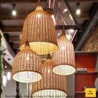 Đèn Mây Tre: Đèn mây trang trí hình chiếc chuông trang trí quán coffee BA373