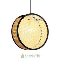 Đèn Mây Tre: Mẫu đèn mây mắt cáo thả trần trang trí bàn ăn kiểu túi xách tròn