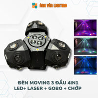 Đèn Moving 3 Đầu 18 Mắt 4IN1 (Led, Laser, Chớp, Gobo) New 2024 - Đèn Sân Khấu, Phòng Bay, Karaoke, Bar, Lounge...