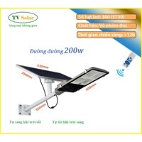Đèn năng lượng mặt trời 200W, đèn Đường vỏ nhôm đúc nguyên khối + Mặt kính cường lực, sáng trên 12h