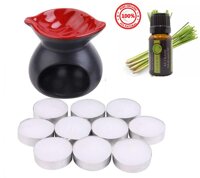 Đèn nến xông tinh dầu hình chiếc lá kèm 1 vỉ nến 10 viên và 1 tinh dầu sả chanh 10ml CADEN