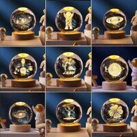 Đèn ngủ 3D quả cầu pha lê cao cấp Lily's decor phòng ngủ có đế gỗ sang trọng ánh sáng dịu nhẹ quà tặng sinh nhật bạn bè