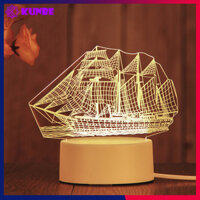 Đèn Ngủ 3D Trang Trí KUNBE Có 3 Chế Độ Ánh Sáng, Nhiều Hình Ngộ Nghĩnh Phù Hợp Decor Quà Tặng - Thuyền buồm