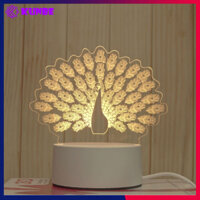 Đèn Ngủ 3D Trang Trí KUNBE Có 3 Chế Độ Ánh Sáng, Nhiều Hình Ngộ Nghĩnh Phù Hợp Decor Quà Tặng - Chim Công