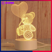 Đèn Ngủ 3D Trang Trí KUNBE Có 3 Chế Độ Ánh Sáng, Nhiều Hình Ngộ Nghĩnh Phù Hợp Decor Quà Tặng - Gấu trái tim