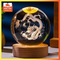 Đèn Ngủ Bi Cầu Hình Con Giáp 3D - Có Đèn Led - Kèm Đế Gỗ (Size 8cm)