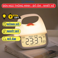 Đèn ngủ cho bé sơ sinh bỉm sữa có đồng hồ tích hợp nhiệt kế đo độ ẩm nhiệt độ phòng đèn lọc ánh sáng xanh