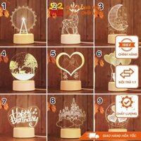 Đèn ngủ để bàn 3D ánh sáng vàng ấm trang trí phòng, đèn LED decor phòng USB tiện lợi