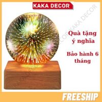 Đèn ngủ để bàn decor led chiếu sao hình pháo hoa, trái tim dạng quả cầu thủy tinh 3d lãng mạn mơ mộng làm quà tặng ý ngh