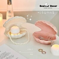 Đèn Ngủ Để Bàn Decor Vỏ Sò Kiêm Khay Đựng Trang Sức Làm Bằng Sứ Cao Cấp Trang Trí Phòng Ngủ