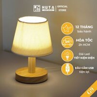 Đèn Ngủ Để Bàn Gỗ HUTA G9 Mini Phong Cách Vintage, Đầu Cắm USB, Decor Trang Trí Phòng Ngủ, Đầu Giường, Dải Led Ánh Sáng Vàng - Chao Vải Bố