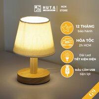 Đèn Ngủ Để Bàn Gỗ HUTA G9 Vintage Decor Phòng Ngủ, Đầu Cắm USB Tiện Lợi An Toàn Cho Bé