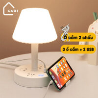 Đèn ngủ để bàn hình nấm dây 2.8m tích hợp ổ cắm điện và cổng USB đa năng, 2 chế độ sáng của đèn