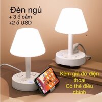Đèn Ngủ để Bàn Hình Nấm, điều Chỉnh độ Sáng Tích Hợp ổ Cắm điện đa Năng Có Cổng USB Tiện Lợi, Đèn Led , Đèn Ngủ Mini