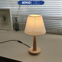 Đèn ngủ để bàn Niho chân gỗ tự nhiên, chao vải cao cấp, phong cách vintage đầu cắm USB, bóng led NHD21040💕FREE SHIP💕