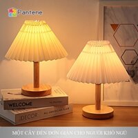 Đèn Ngủ Để Bàn PANTENE, Đèn Ngủ Chân Gỗ Chụp Đèn Xếp Ly, Đèn Để Bàn Decor Phòng