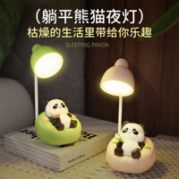 Đèn ngủ dễ thương hình gấu trúc nằm phẳng, đèn bàn bảo vệ mắt, đèn LED sạc cho phòng học và phòng ngủ