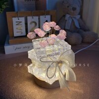 Đèn ngủ handmade đá pha lê hoa hồng để bàn, đèn ngủ decor trang trí phòng ngủ, bàn làm việc