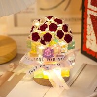 Đèn ngủ handmade đá pha lê trắng hoa hồng nhung, đèn để bàn làm việc,đèn trang trí handmade