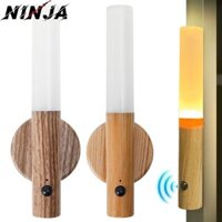 Đèn ngủ LED cảm biến từ tính bằng gỗ giả - Đèn cảm ứng không dây cơ thể con người - Đèn ngủ cắm trại đầu giường nhạy cảm -USB Đèn tường Acrylic có thể sạc lại
