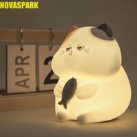 Đèn ngủ LED cho mèo NOVASPARK, Đèn bàn dễ thương bằng silicon, Đèn ngủ sạc USB hoạt hình mềm mại vui nhộn Bảo vệ mắt