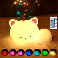 Đèn Ngủ LED Dễ thương Cảm Ứng Hình Mèo Con Bằng Silicone Mềm Cho Bé