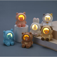 Đèn ngủ LED mèo ghi DRS26a nhựa resin hoạt hình trang trí cute dễ thương